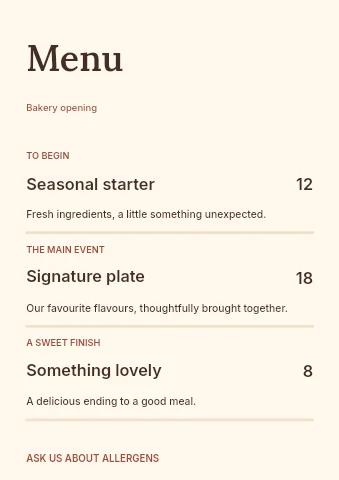 Bakery opening menu template