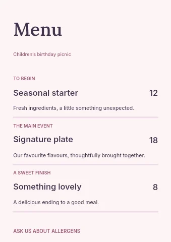 Children’s birthday picnic menu template