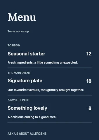 Team workshop menu template