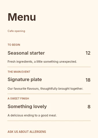 Cafe opening menu template
