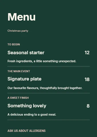 Christmas party menu template