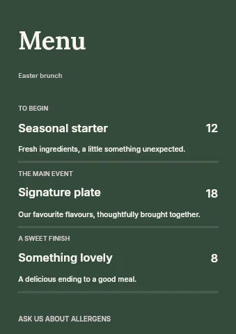 Easter brunch menu template