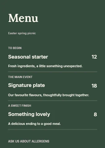 Easter spring picnic menu template