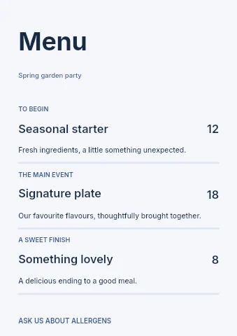 Spring garden party menu template