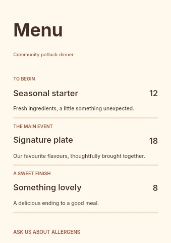 Community potluck dinner menu template