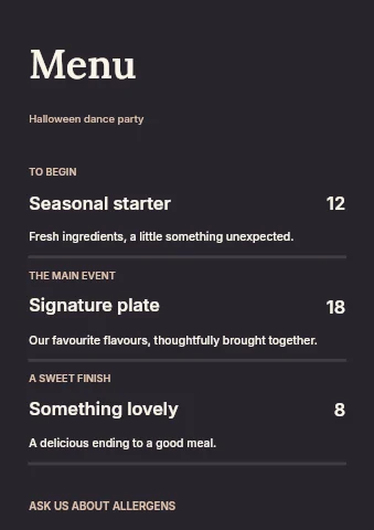 Halloween dance party menu template