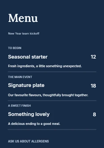 New Year team kickoff menu template