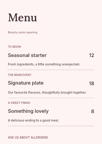 Beauty salon opening menu template