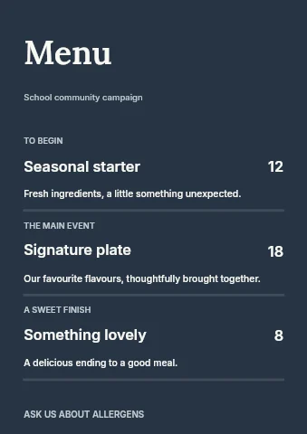 School community campaign menu template