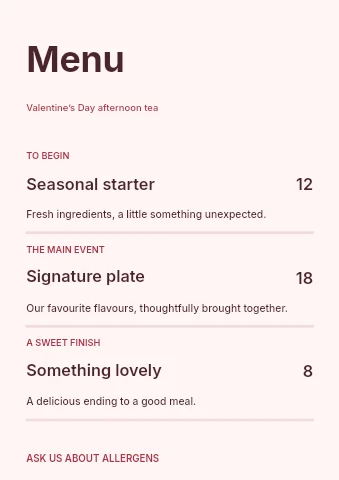 Valentine’s Day afternoon tea menu template