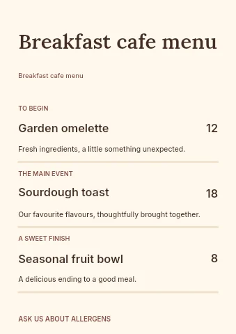 Breakfast cafe menu template