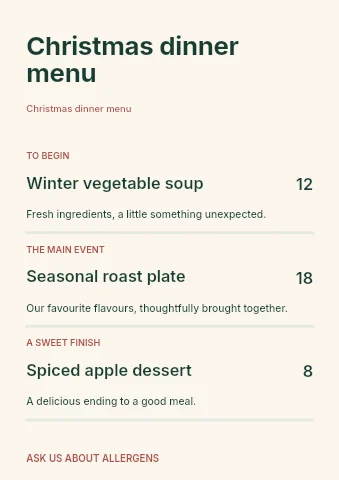 Christmas dinner menu template