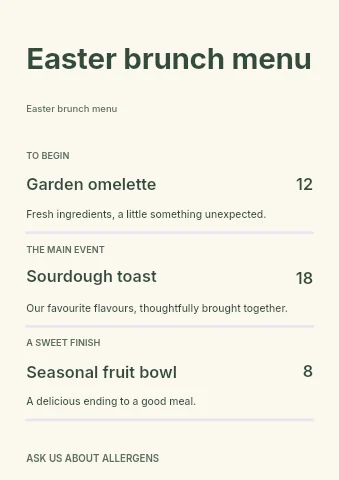 Easter brunch menu template