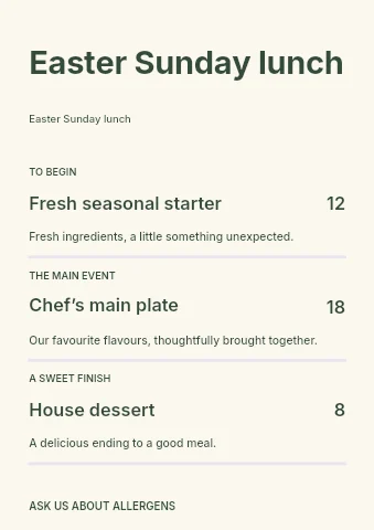 Easter Sunday lunch menu template