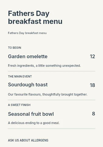 Fathers Day breakfast menu template