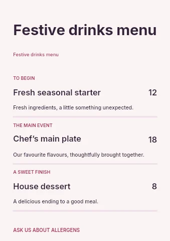 Festive drinks menu template