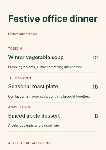Festive office dinner menu template