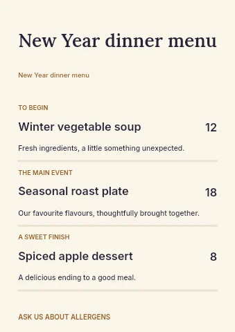 New Year dinner menu template