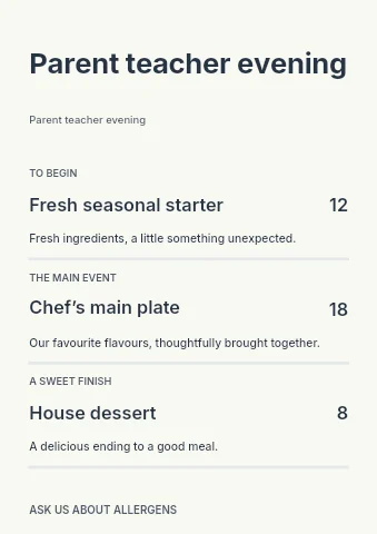Parent teacher evening menu template