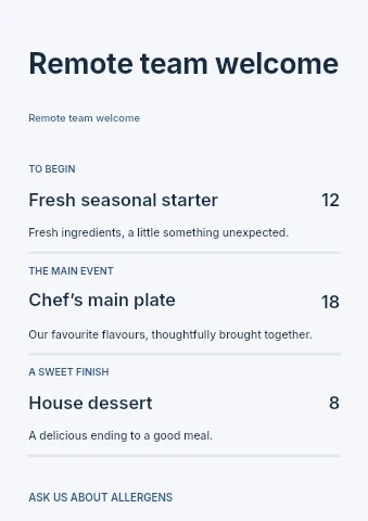 Remote team welcome menu template