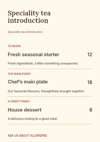 Speciality tea introduction menu template