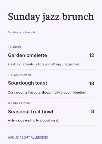 Sunday jazz brunch menu template