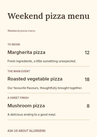Weekend pizza menu template