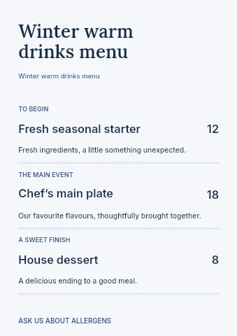 Winter warm drinks menu template