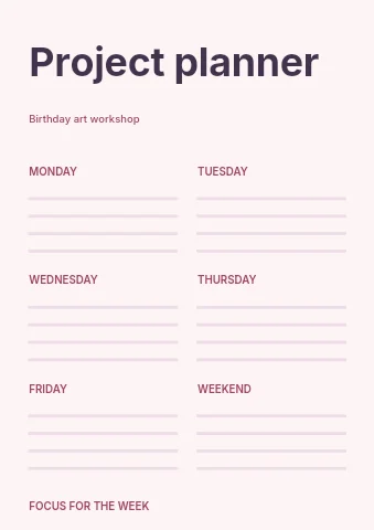 Birthday art workshop planner template