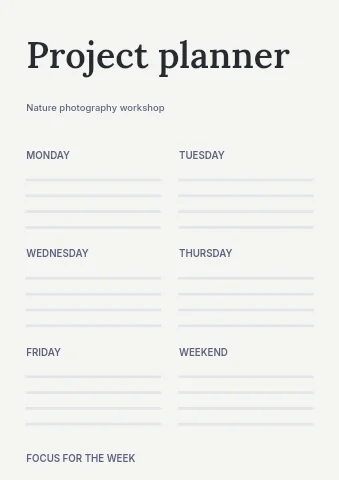 Nature photography workshop planner template