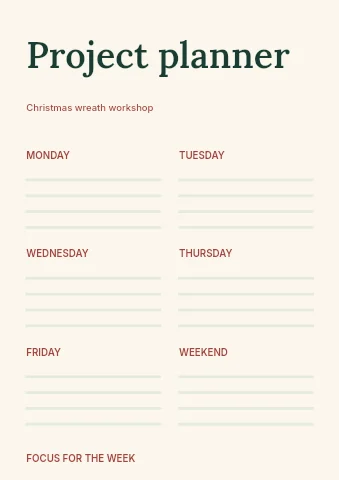 Christmas wreath workshop planner template
