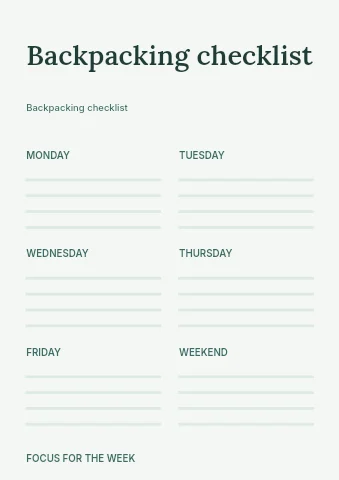 Backpacking checklist planner template