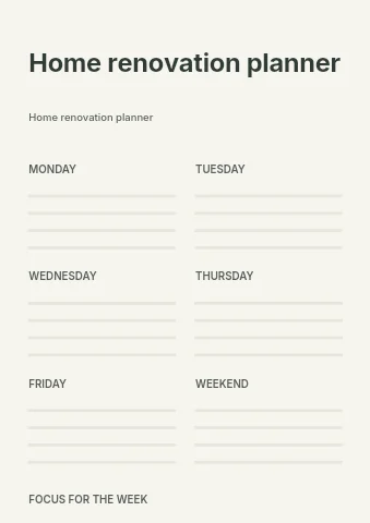 Home renovation planner template