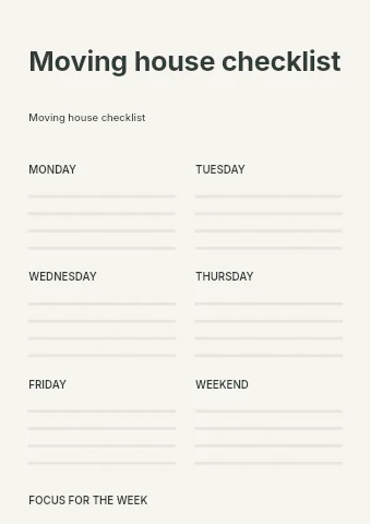 Moving house checklist planner template