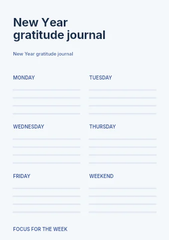 New Year gratitude journal planner template