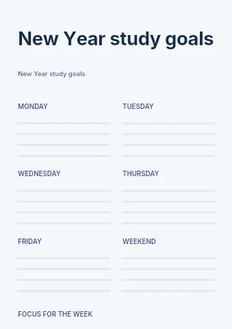 New Year study goals planner template