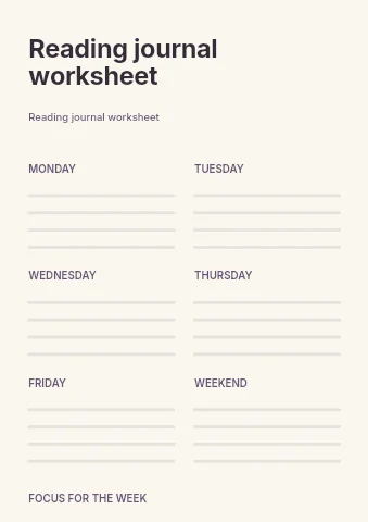 Reading journal worksheet planner template