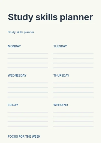 Study skills planner template