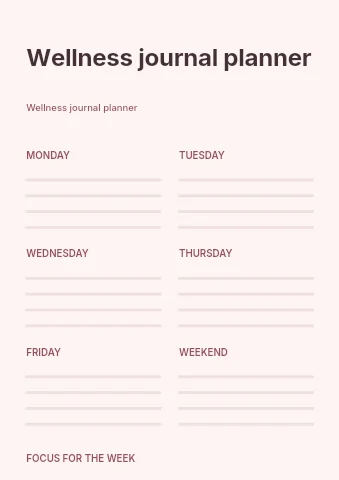 Wellness journal planner template