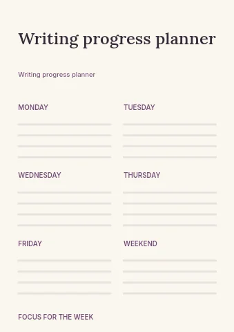Writing progress planner template