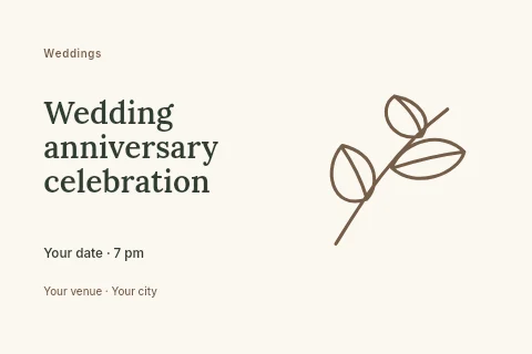 Wedding anniversary celebration postcard template