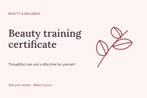 Beauty training certificate postcard template