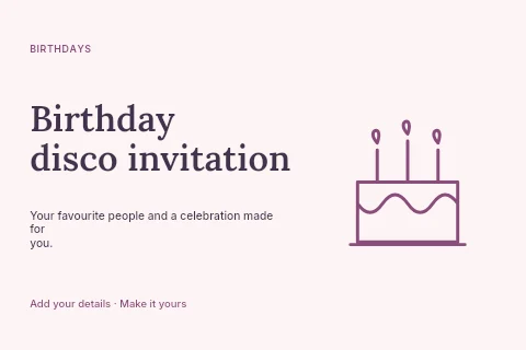 Birthday disco invitation postcard template