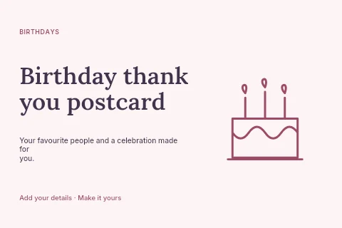 Birthday thank you postcard template