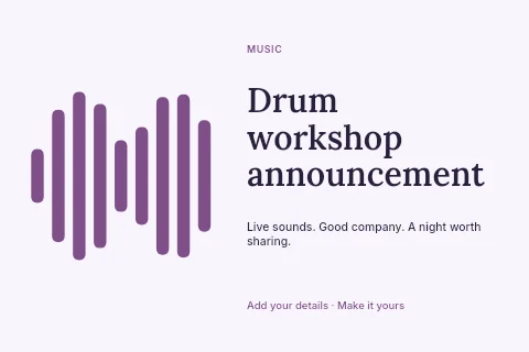 Drum workshop announcement postcard template