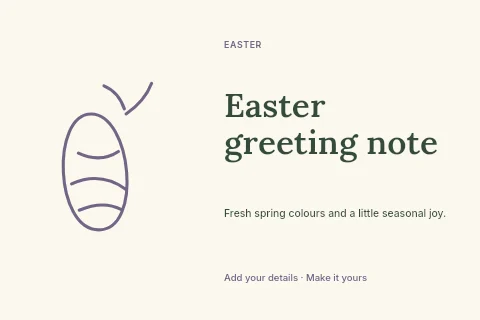 Easter greeting note postcard template