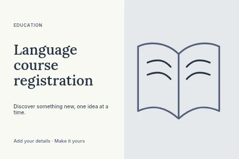 Language course registration postcard template