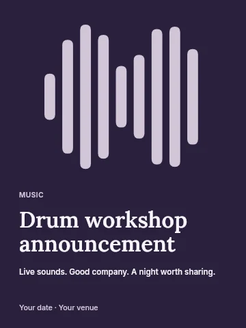 Drum workshop announcement poster template