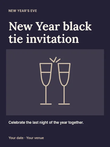 New Year black tie invitation poster template