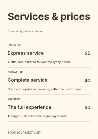 Community potluck dinner price list template